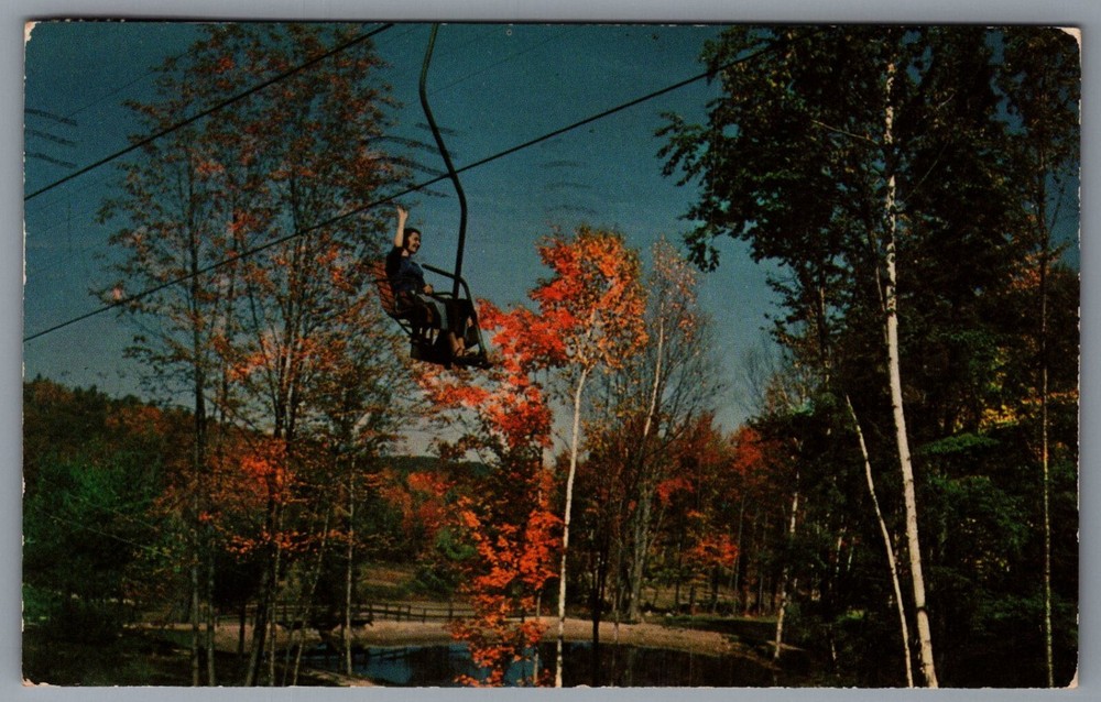 Riding Aerial Chairlift Mt. Sunapee State Park New Hampshire Postcard