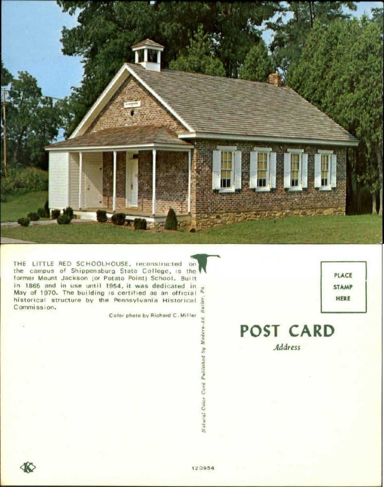 Little Red Schoolhouse Shippensburg State College campus built 1865 postcard