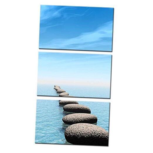 Zen Stone Seascape Triptych Canvas Wall Art Vertical Prints