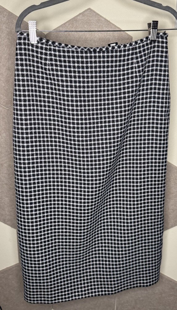 Preston & York Black White Checked Tweed Pencil Midi Skirt Women’s Size 6