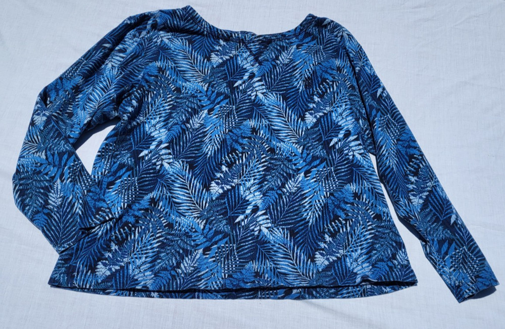 Tommy Bahama Shirt Women's XL Blue Long Sleeve Pullover Tropical Outdoor Travel