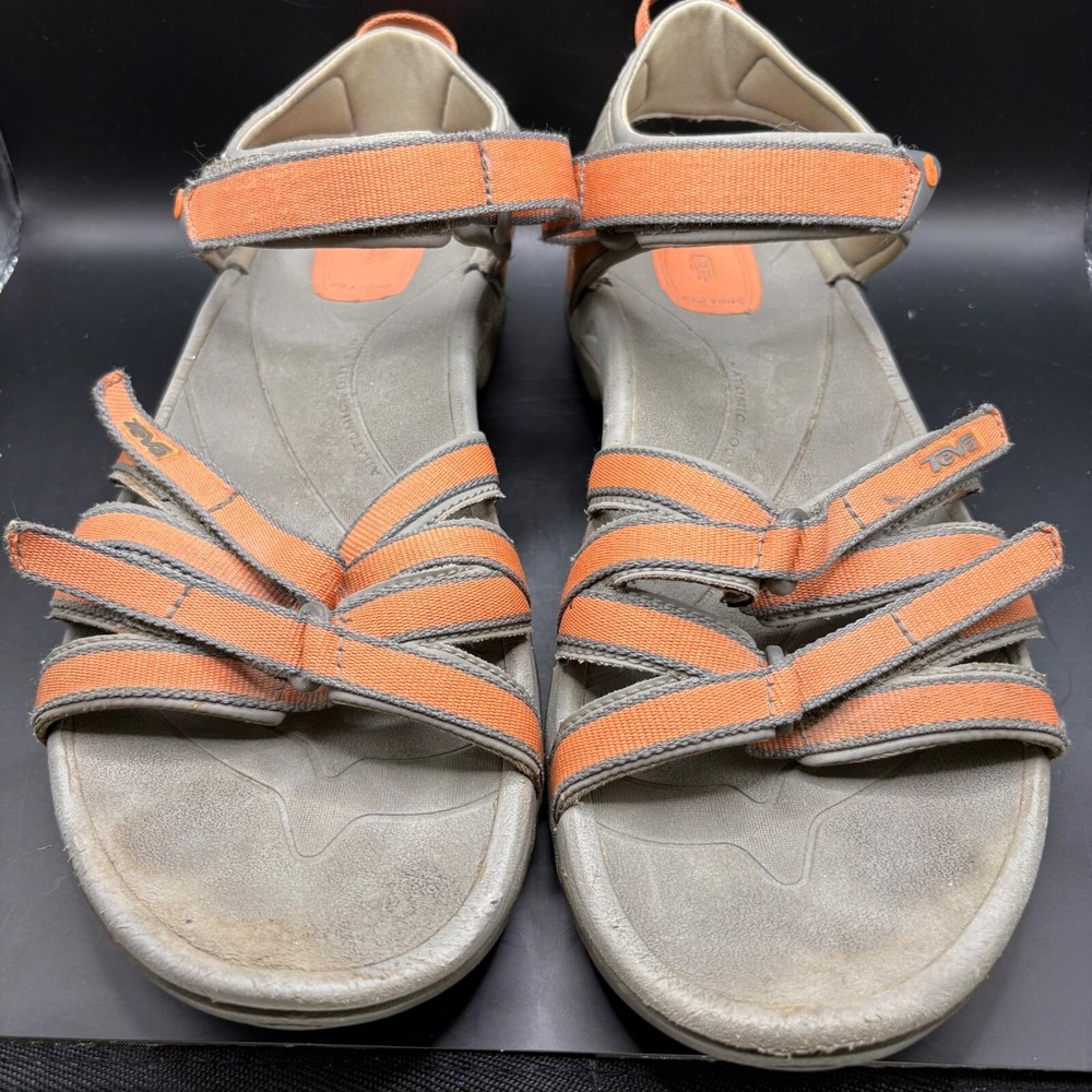 Teva Women's Tirra Bering Orange Flat Strappy Sandal Hook & Loop, SZ US11