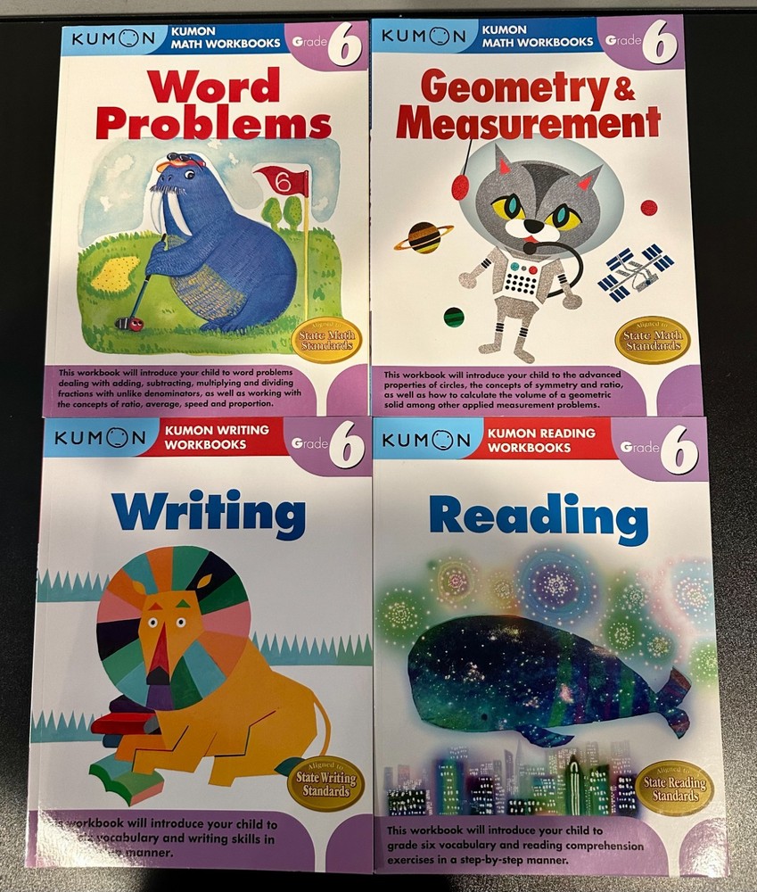 Kumon Math Workbooks 6 Grade (Word Problems, Writing, Reading, Geometry)