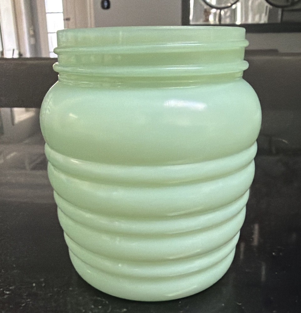 Vintage Jadeite Green Glass Beehive Grease Jar No Lid