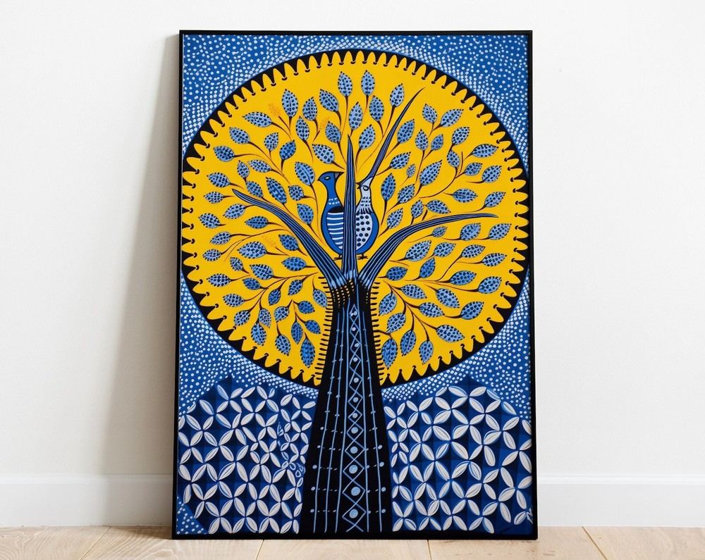 Indian Gond Painting Tribal Folk Art Living Room Decor Vintage Indian Poster