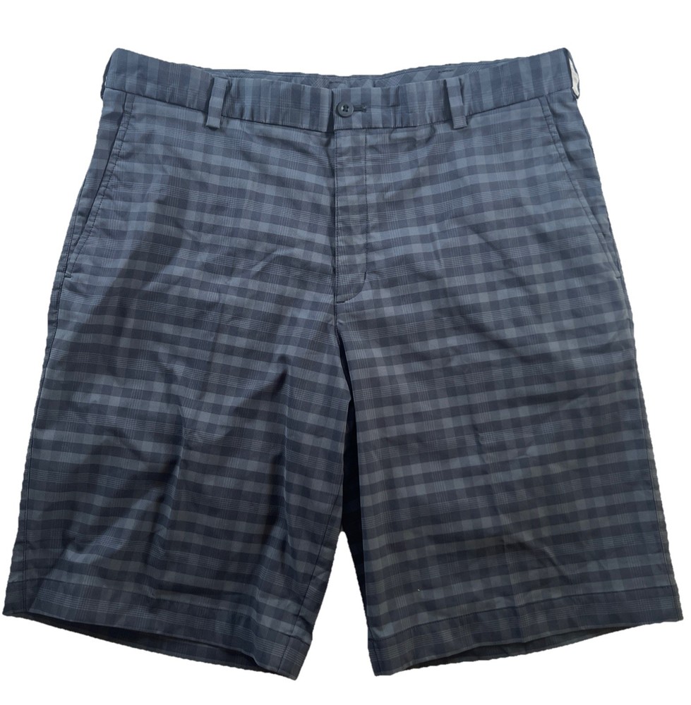 Nike Golf Shorts Mens 36 Blue Plaid Dri-FIT Performance Flat Front Stretch
