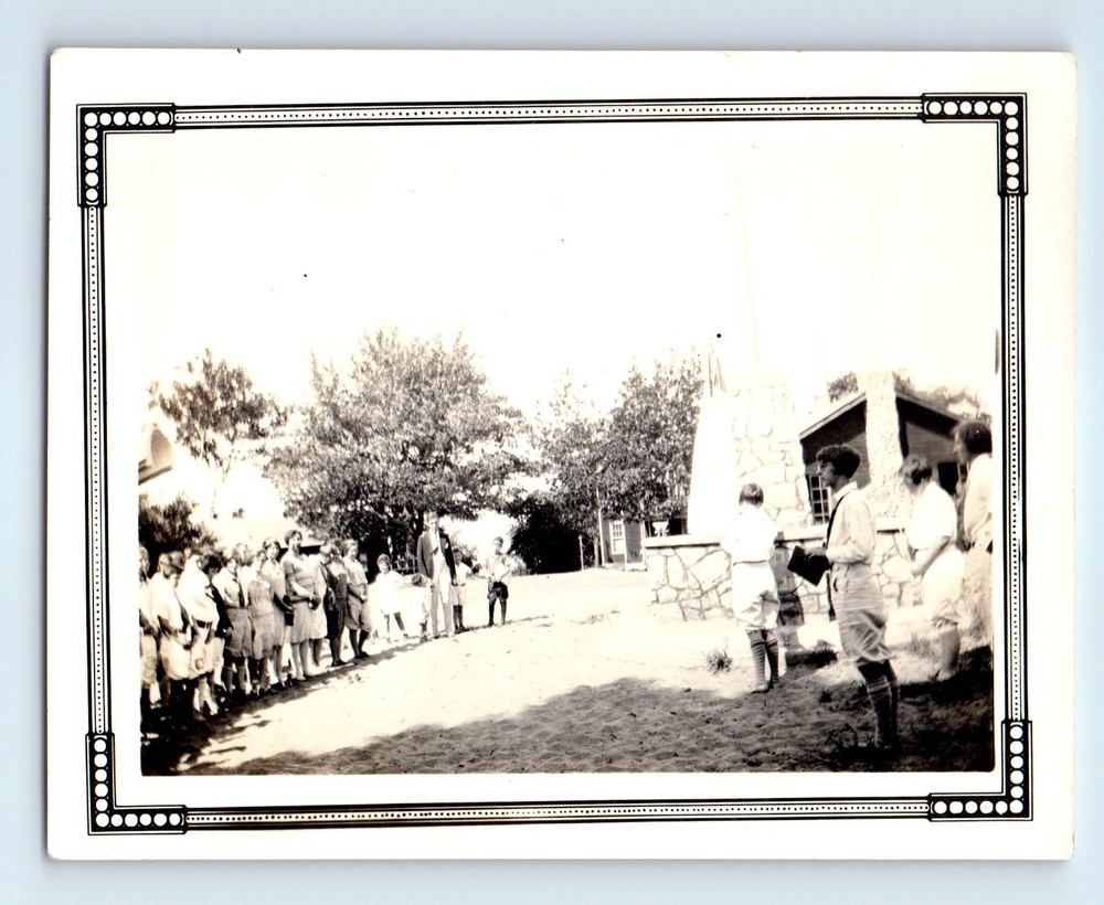 Old Vintage Photo MAN BOYS GIRLS GROUP PICTURE DECORATIVE BORDER SNAPSHOT