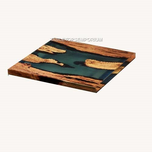 Epoxy River Spalte Resin Green Handmade Dining Table Top Acacia Wooden Decors