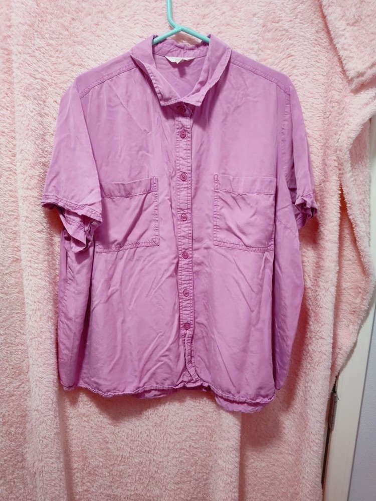 Terra & Sky Women's Pink Cotton Button-Up Short Sleeve Blouse 2X Plus Size