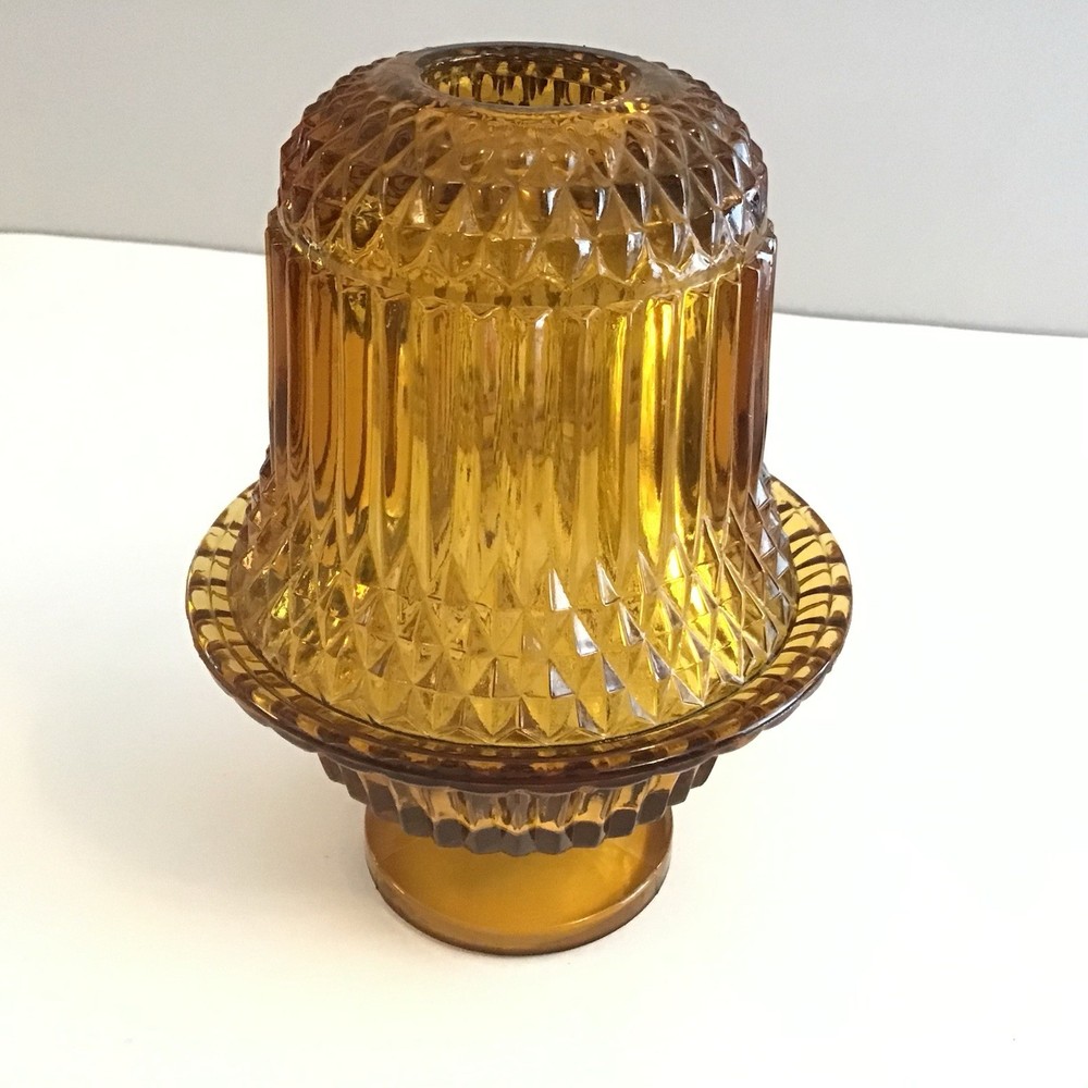 Vintage Indiana Glass Amber Diamond Point Fairy Lamp Light