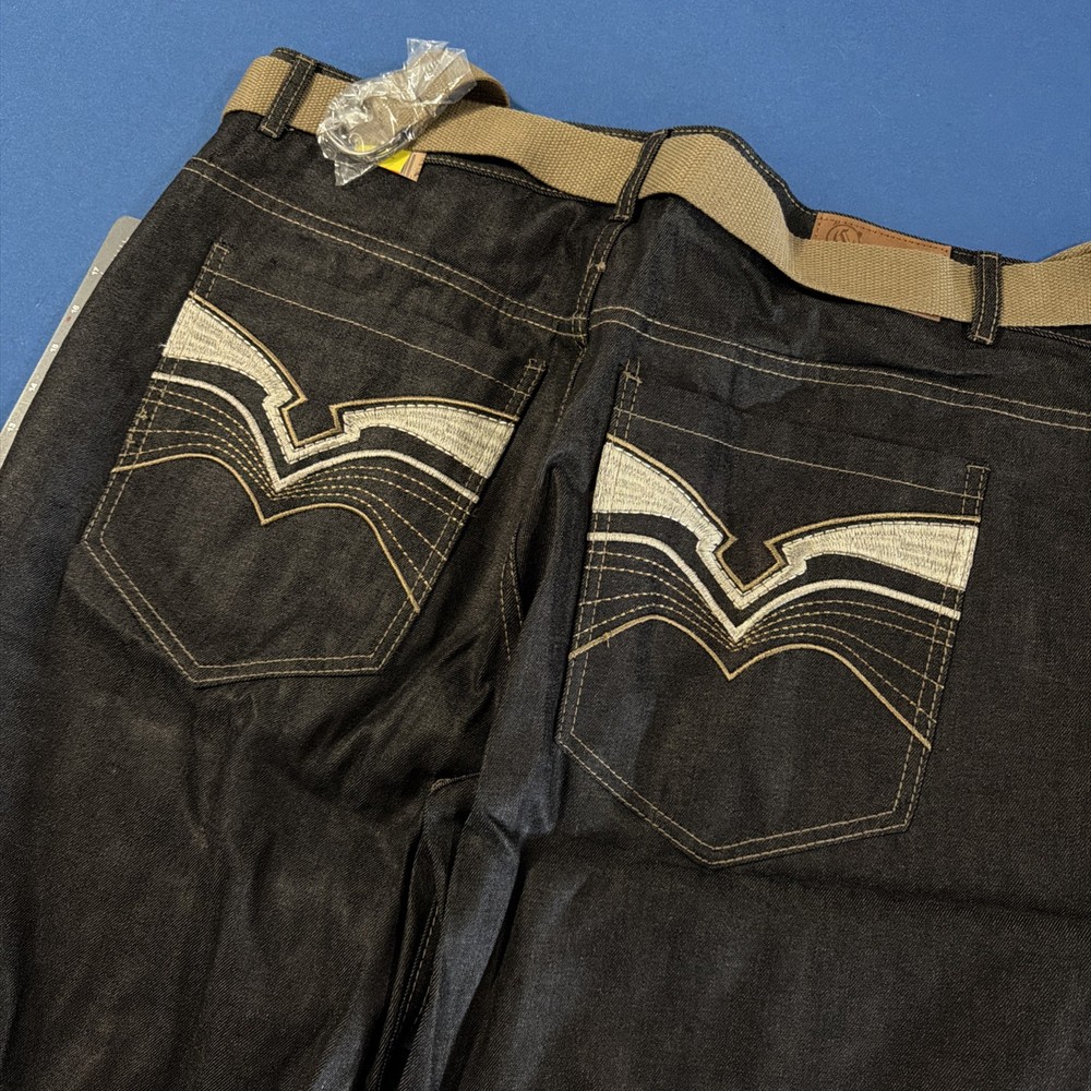 VTG CHAMS Jean Shorts Mens 42 Black Baggy Wide-Leg Jorts Belted Urban Y2K - New