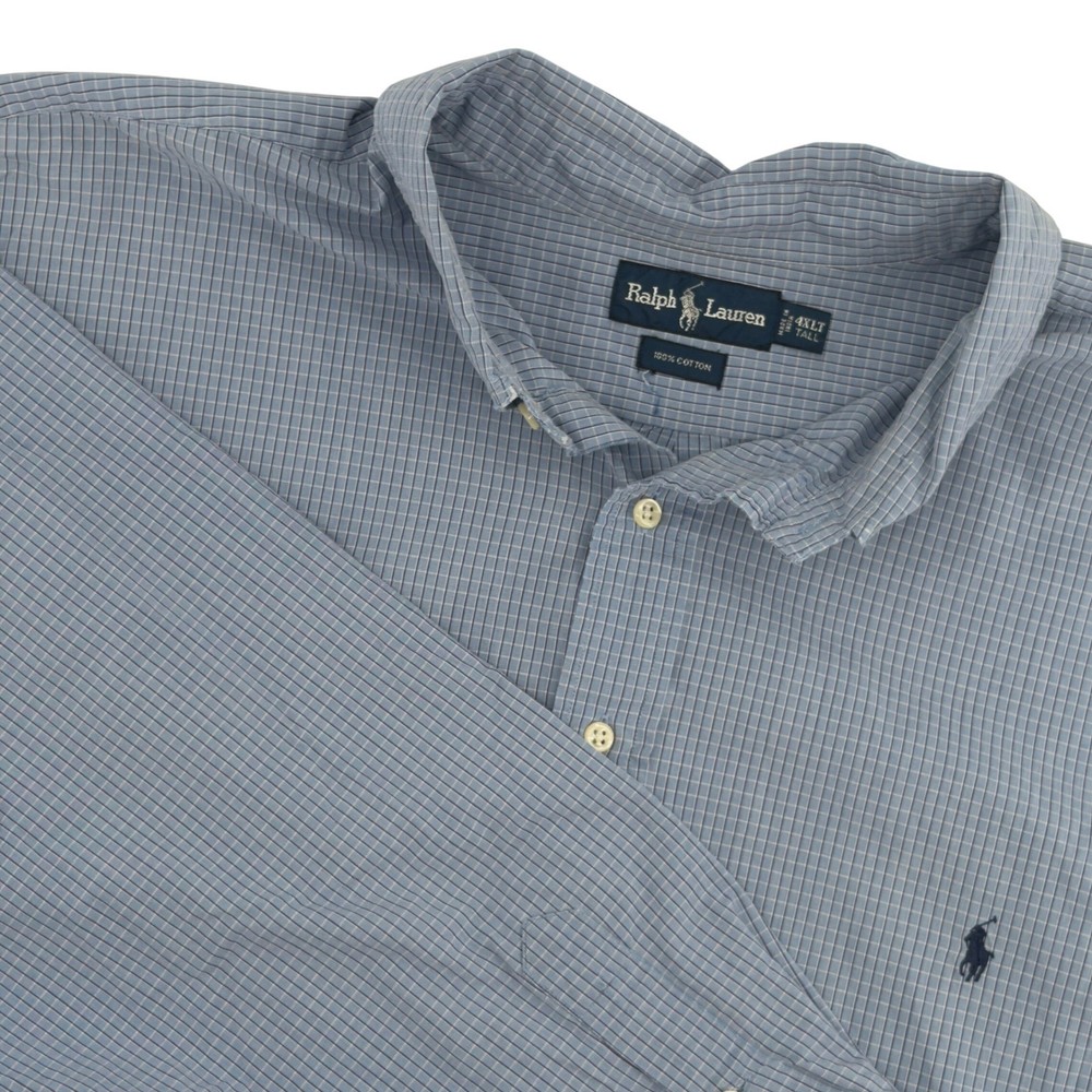 Ralph Lauren Mens 4XLT Tall Blue Micro Check Button Down Long Sleeve Shirt