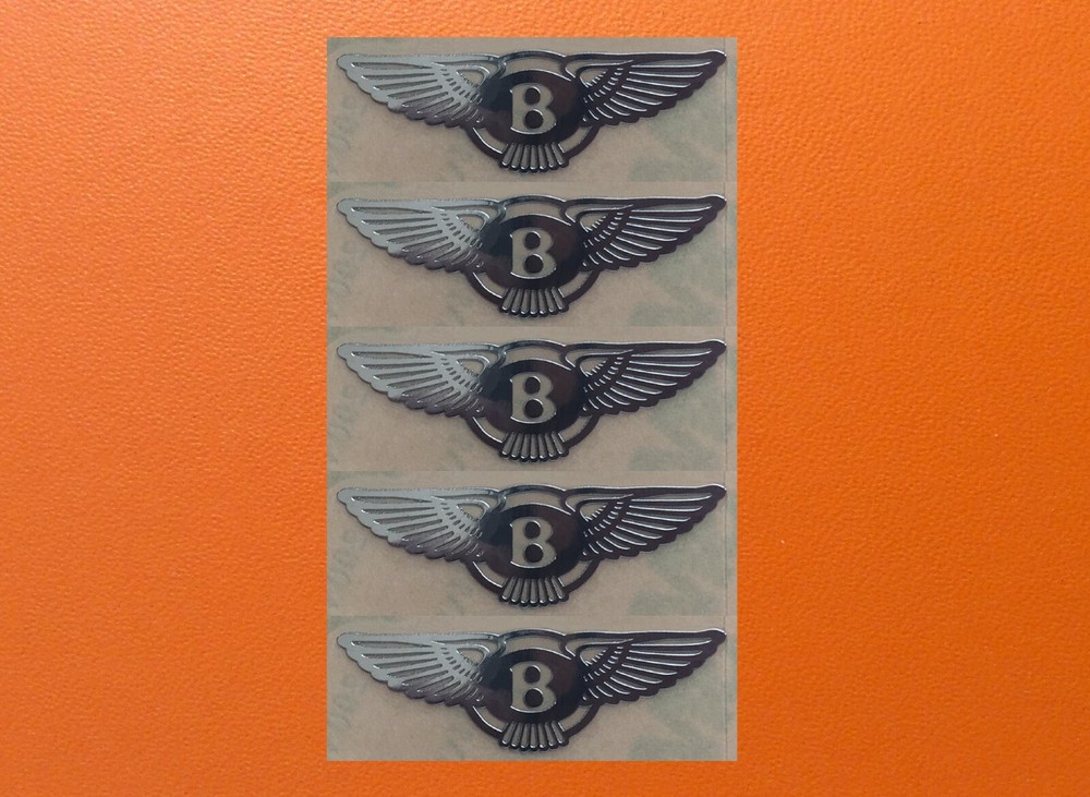 5 pcs Sticker for Bentley Skylake Silver Chrome Logo Decal Badge 30mm x 9mm