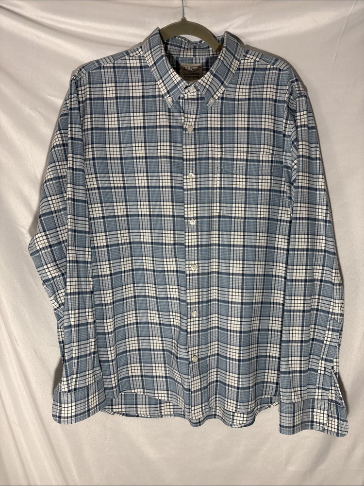 L.L. Bean Blue Plaid Button Down Shirt, Mens Large, MINT CONDITION