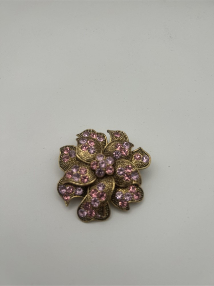 Vintage Liz Claiborne FloralRhinestone Brooch - Pink & Purple Stones Gold-Toned