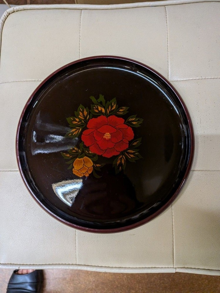 Japanese Style Lacquerware Round Tray Traditional Craft Tea Ceremony Utensils