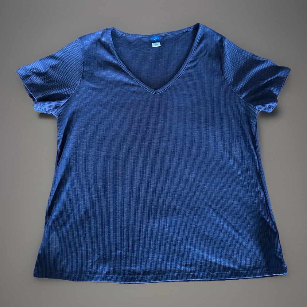 Old Navy Luxe Women's Blue Ribbed Knit V-Neck Short Sleeve T-Shirt Size S