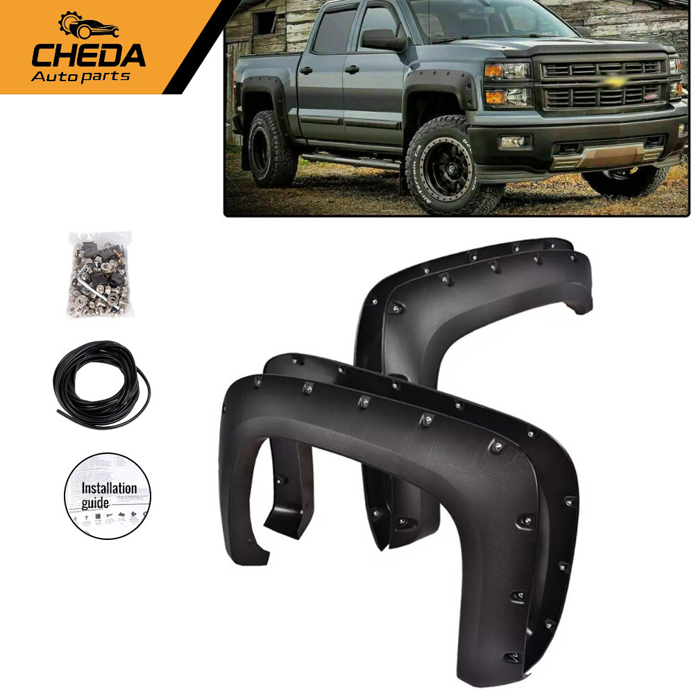 4PCS Fit For Chevy Silverado 1500 2500HD 07-13 Pocket Rivet Style Fender Flares