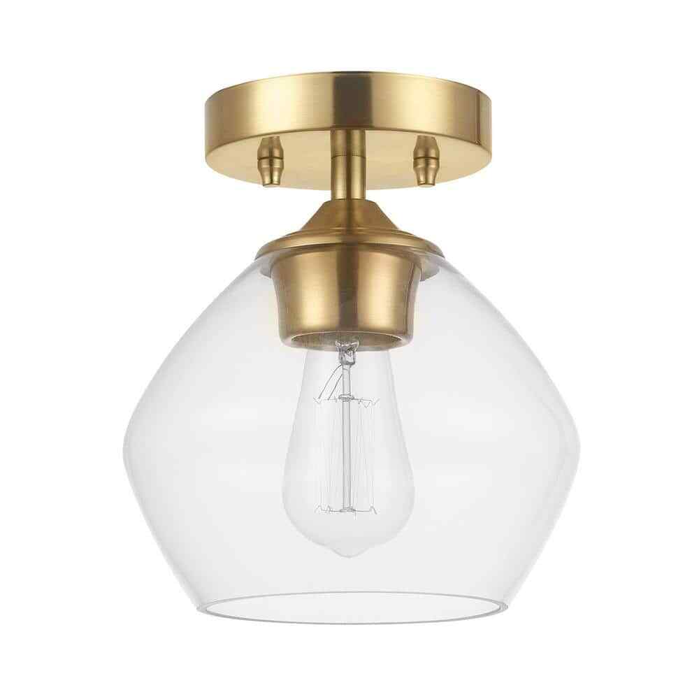 Semi-Flush Mount Harrow 8-Inch 1-Light Matte Brass Fixture with Clear Glass Shade