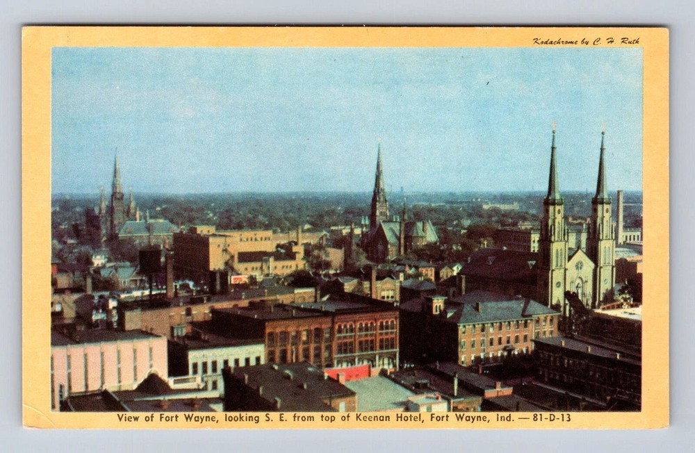 Fort Wayne IN-Indiana, Aerial Of City Area, Antique, Vintage Souvenir Postcard