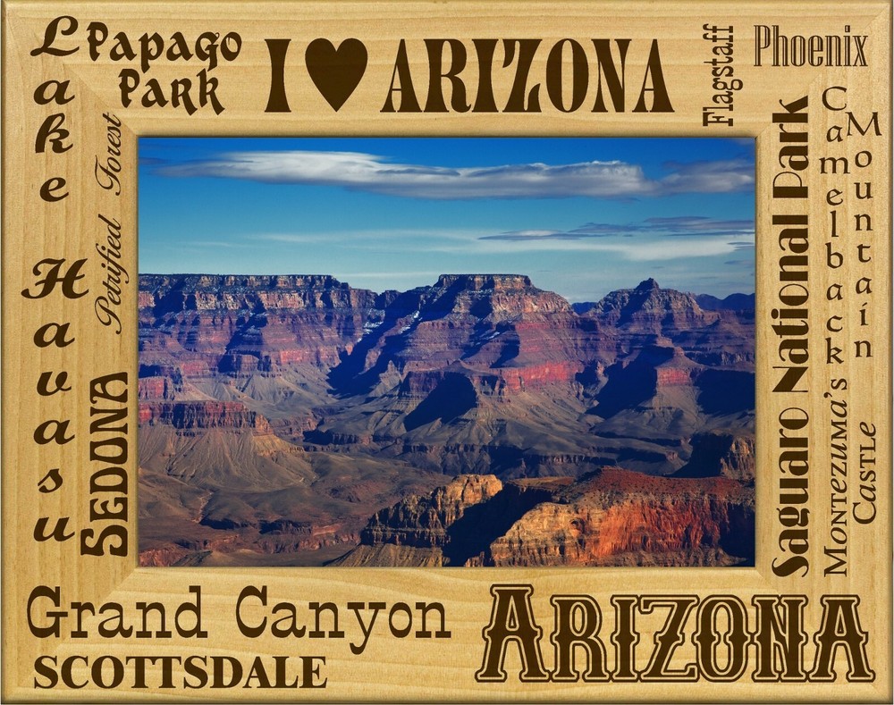 I Love Arizona Laser Engraved Wood Picture Frame Landscape (4 x 6)