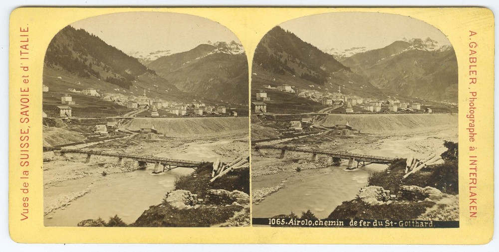 G2312~ SWITZERLAND - Airolo Gotthard Railroad A. Gabler Stereoview c1870