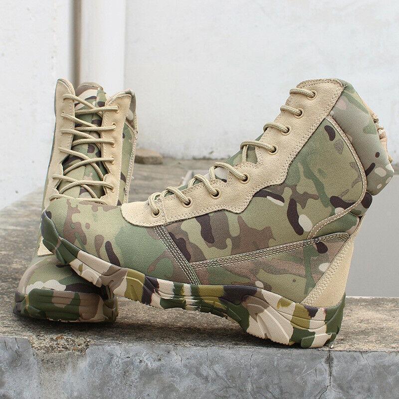 Mens Lace up camo combat boots military hiking waterproof Tactical shoes