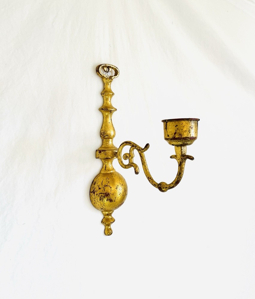 Vintage Gold Wall Candleholder Sconce of Painted Metal