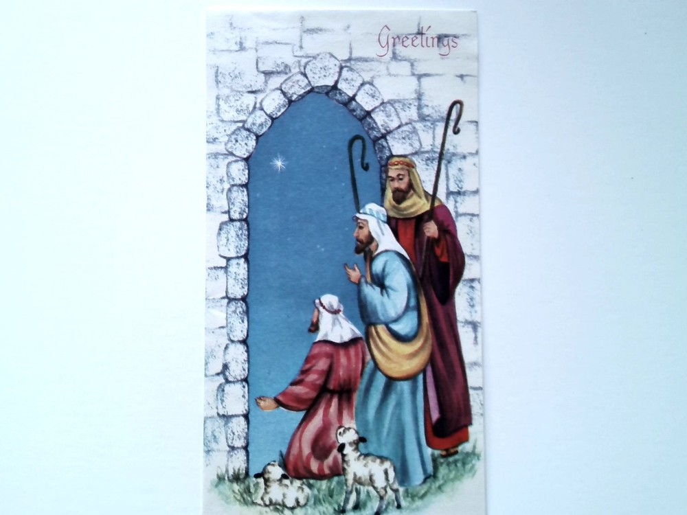 Vintage 1940s Christmas Greeting Card Nativity Scene Made in USA