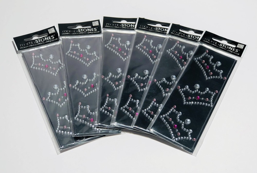 6 Packs Of Mambi Crown Tiara Princess Queen Clear & Red Rhinestone Stickers