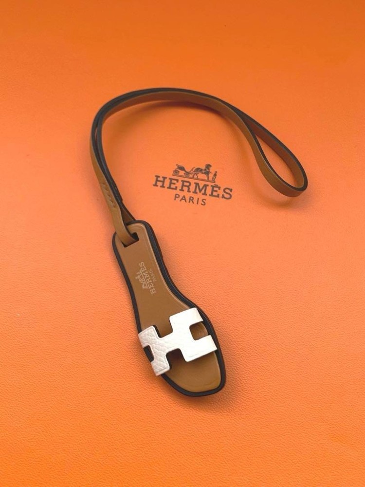 HERMES ORAN NANO Sandal Bag Charm in Brown and White