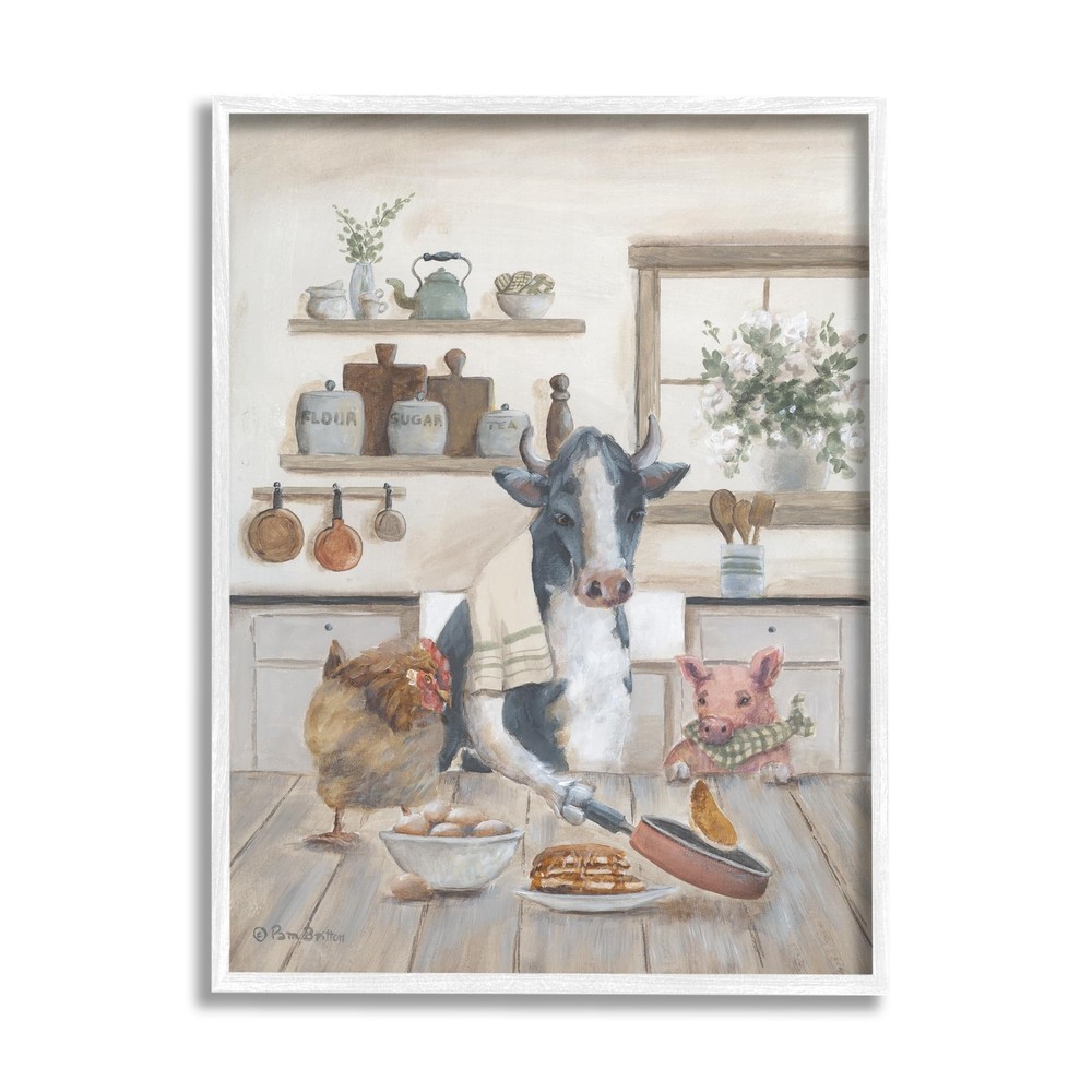 Farm Animals in Kitchen White Framed Giclee Art Design by Pam Britton