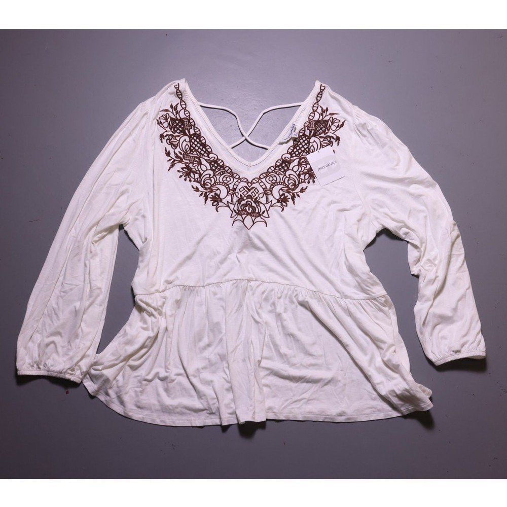 NWT Plus Size Emily Daniels Embroidered peplum blouse peasant top boho 3x womens