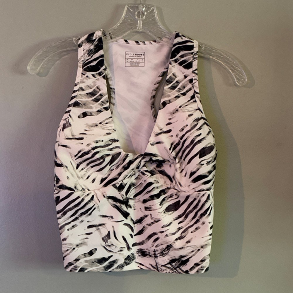 Cycle House Powered by Marika Animal Print Racerback Sports Bra M Black White