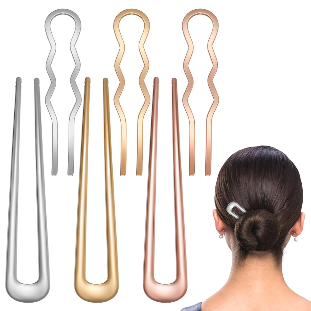 6 Pack French Pins for Fine Hair Vintage Gold and Silver Hairpin U Shaped