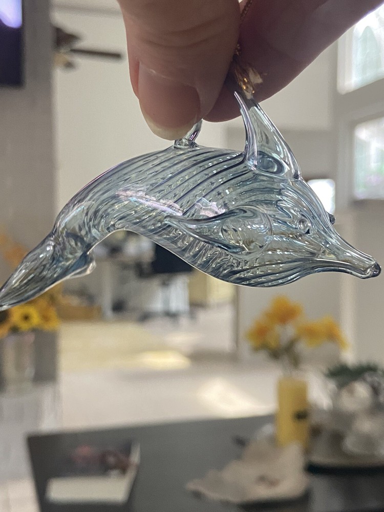 Hand Blown  Blue Glass Dolphin  Christmas Ornament