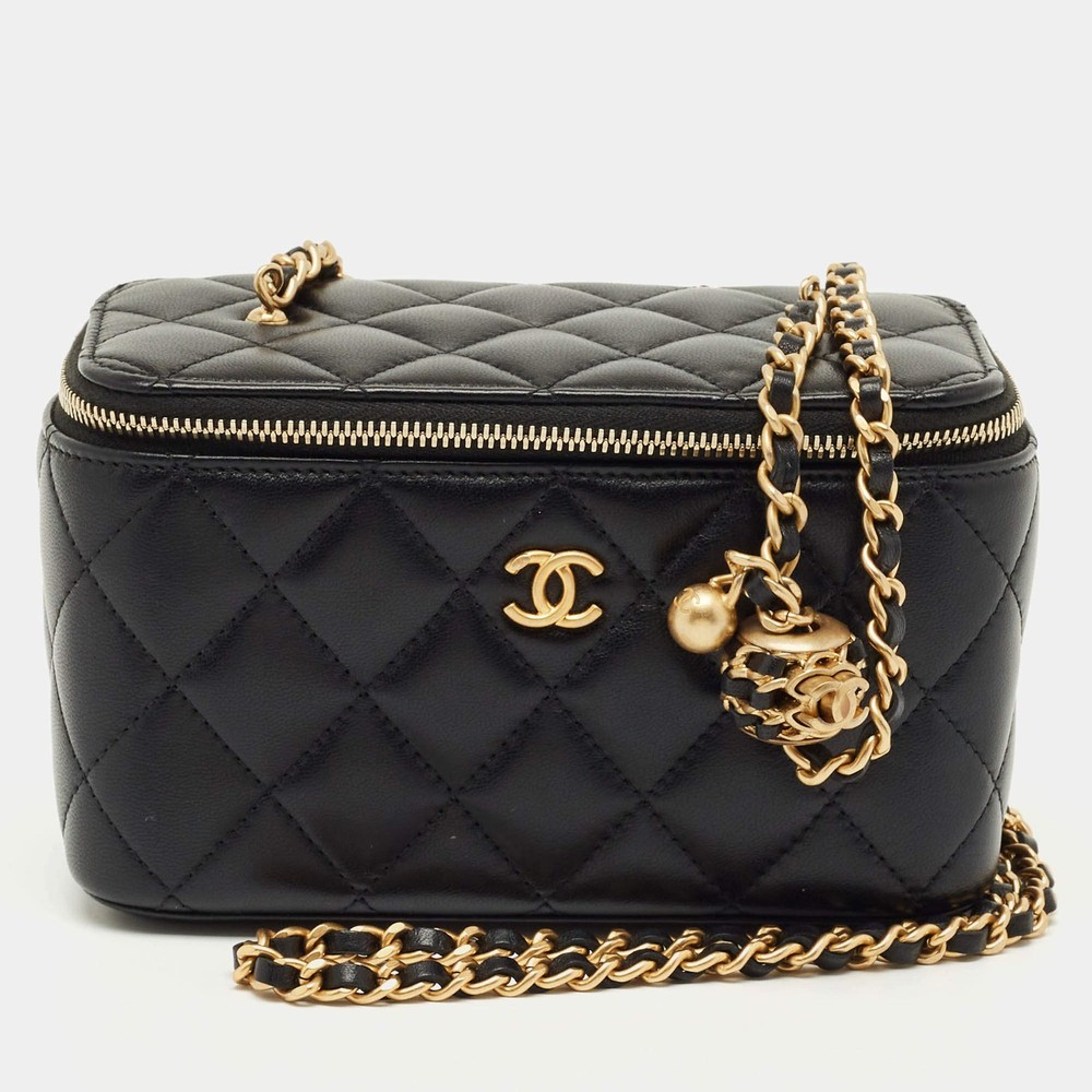 Chanel Black Quilted Leather Tiny Vanity Case Bag