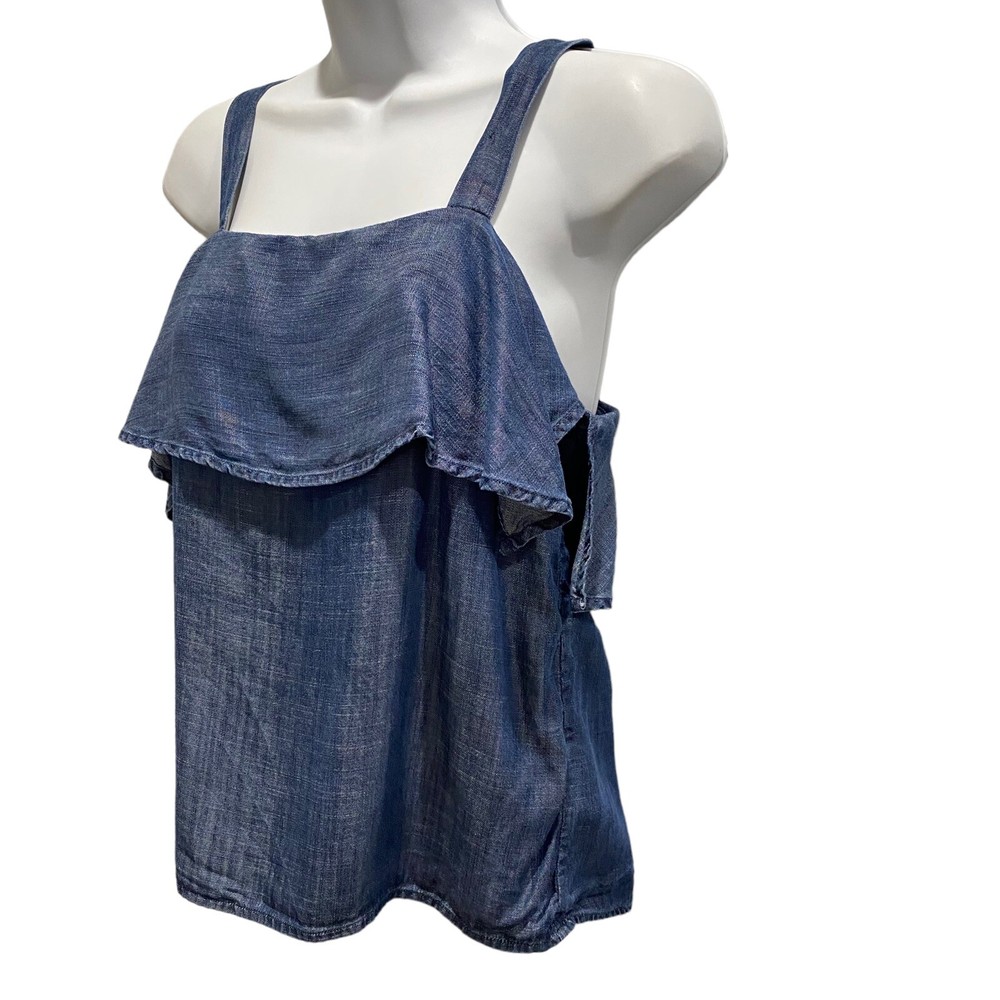 BANANA REPUBLIC Blue XS Denim CHAMBRAY Ruffle TANK Top ADJUSTABLE STRAPS