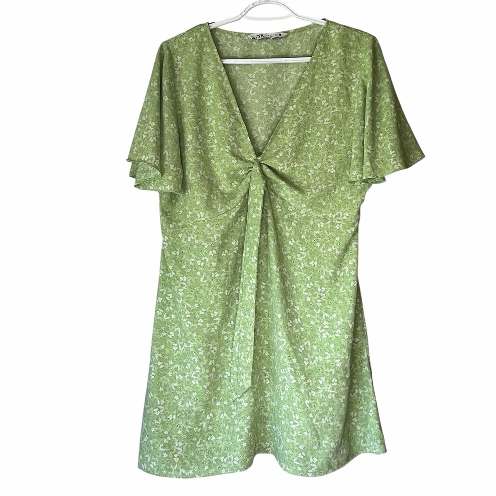 Zara Green Floral Short Sleeve Mini Dress Size XL