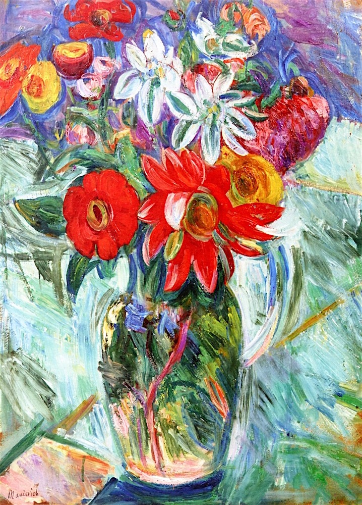 Oil painting impression art still life in landscape Flowers-Abraham-A.-Manievich