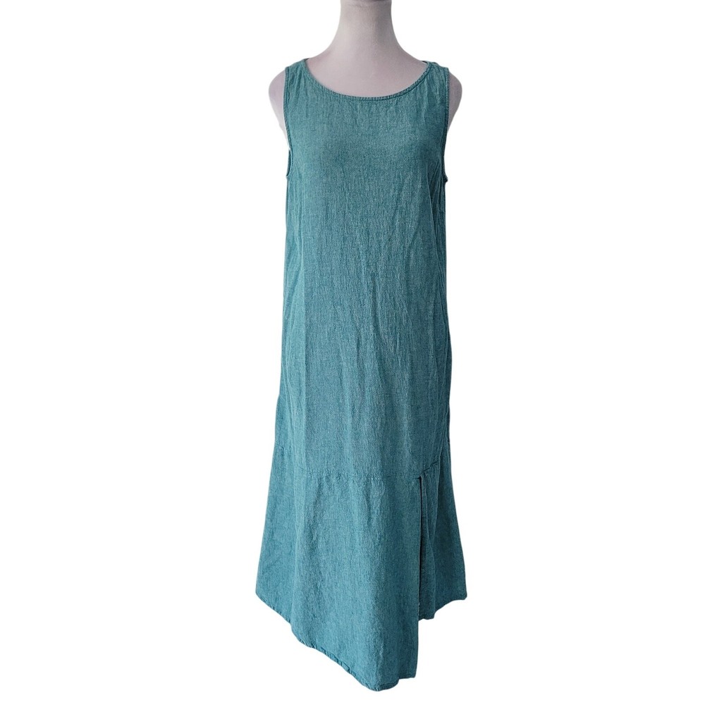 J. Jill Size MP Pure Jill Sleeveless Linen Blend Dress Teal Blue Vacation Cruise