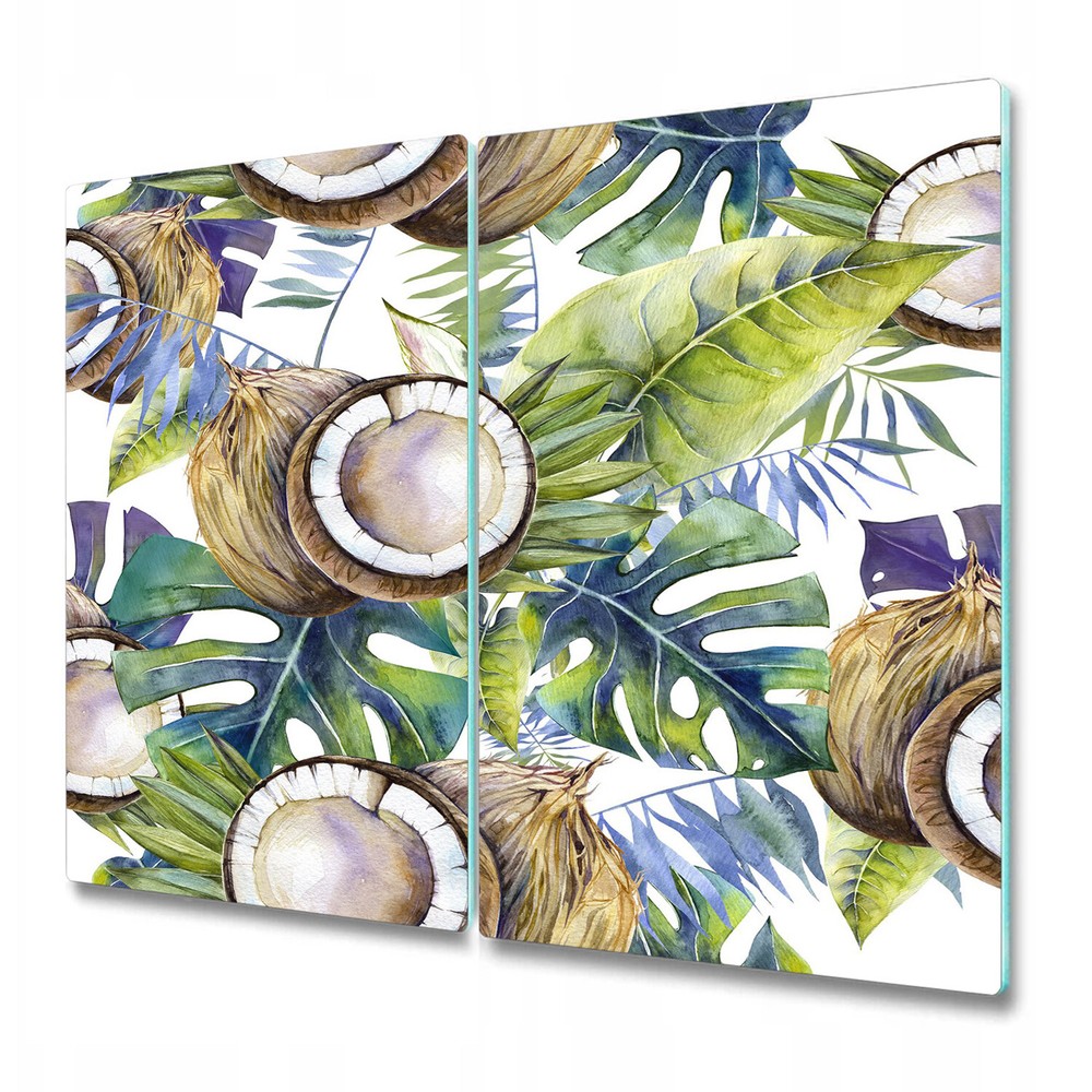 Glass Worktop Saver Featuring Tropical Coconut Jungle Palm Leaves Design with Big Coco Palm for Kitchen Décor