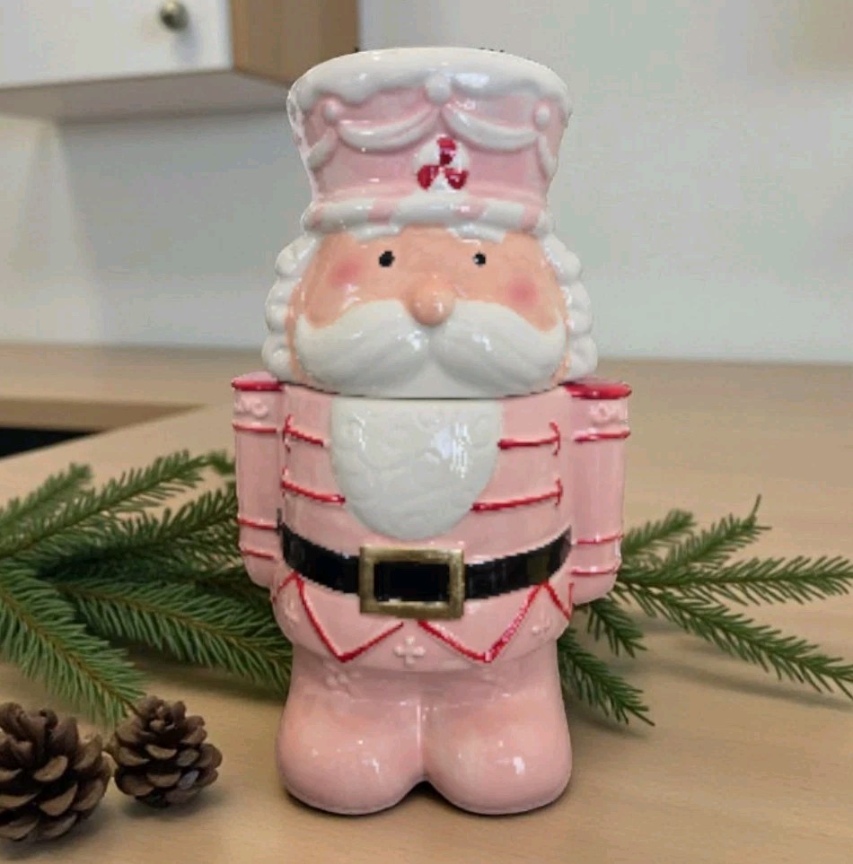 New Pink Christmas Santa Claus Peppermint Solider Cookie Jar Decorative Storage