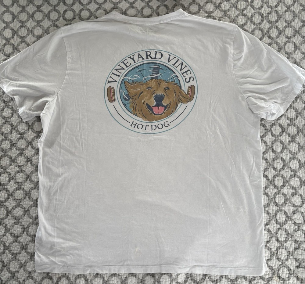 Vineyard Vines Hot Dog T-Shirt White Pocket Mens XL