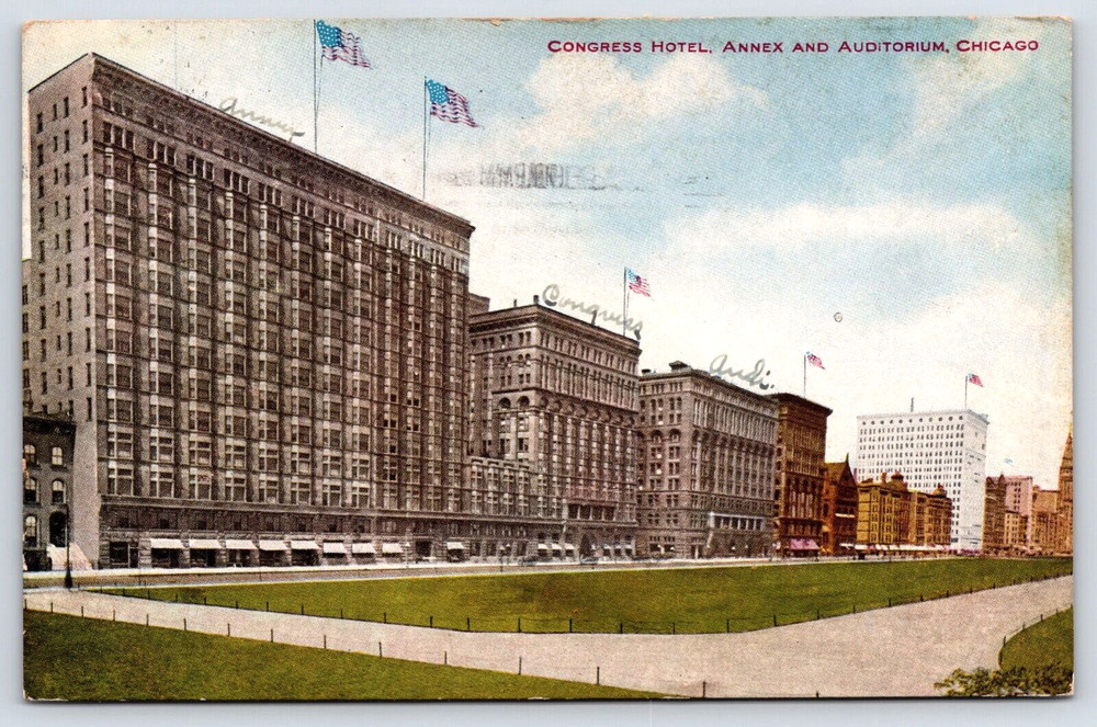 Chicago Illinois Congress Hotel Annex And Auditorium Vintage Postcard 1910