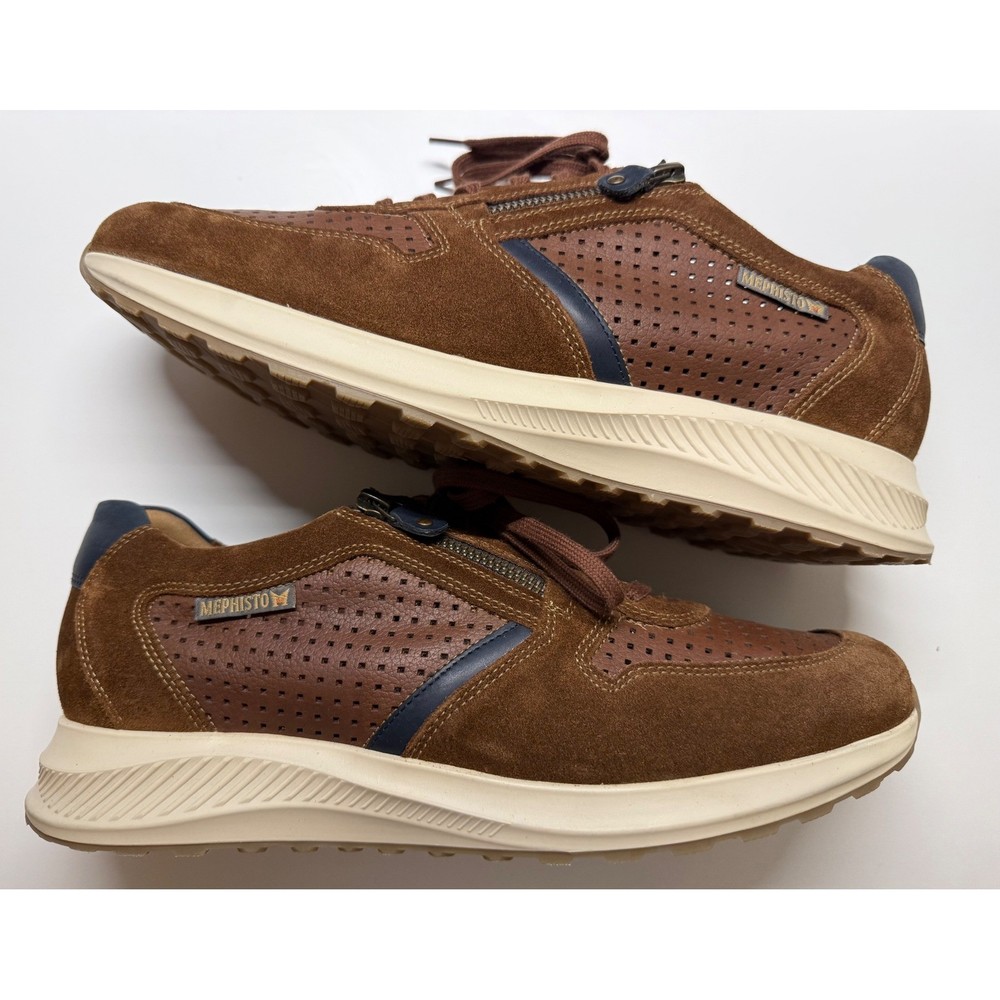 Mephisto Dino Perf Sneaker Mens 9.5 Brown Velsport Suede Leather Lace-Up Comfort