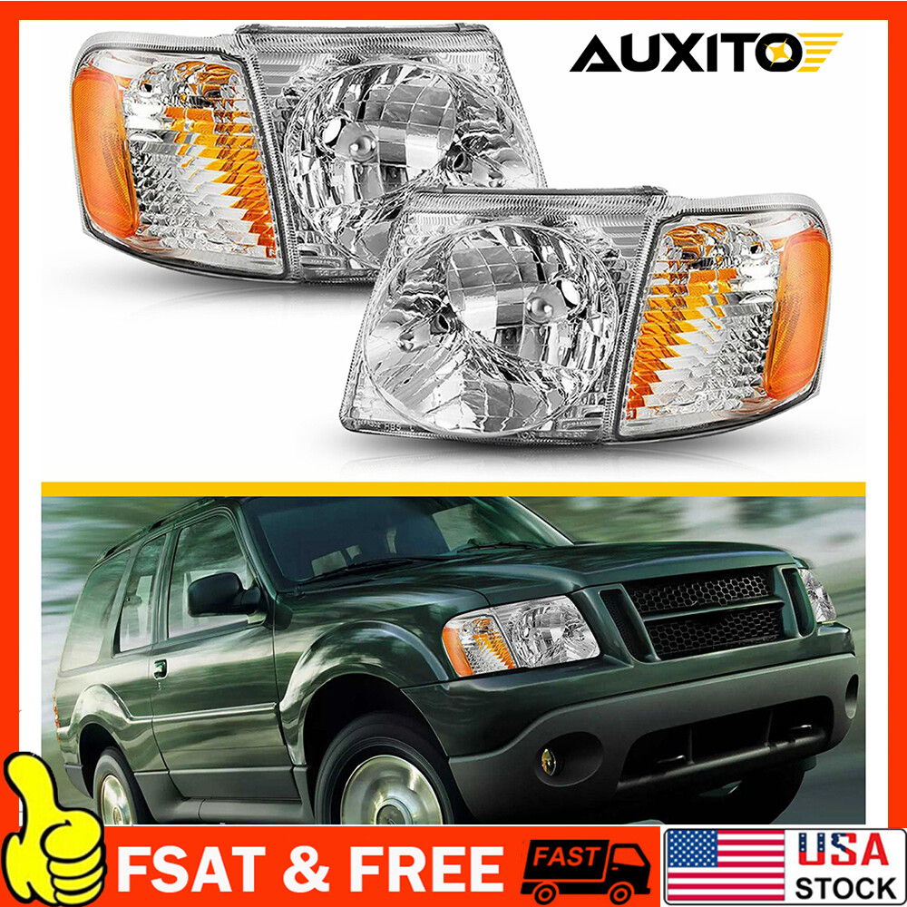 FITS 01-05 Ford Explorer Sport Trac Crystal Chrome Headlight Amber Corner Lamp