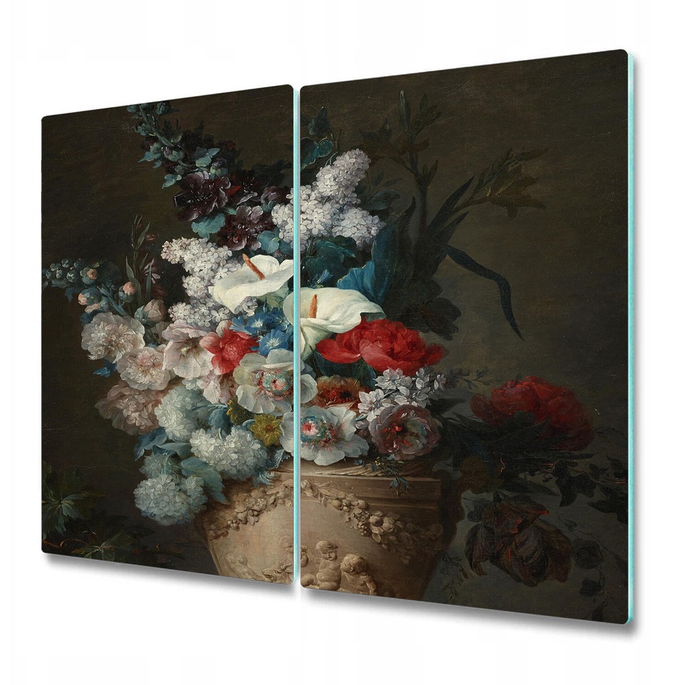 Glass Worktop Saver Kitchen Dark Vase Flowers Oil Painting Still Life 2x30x52