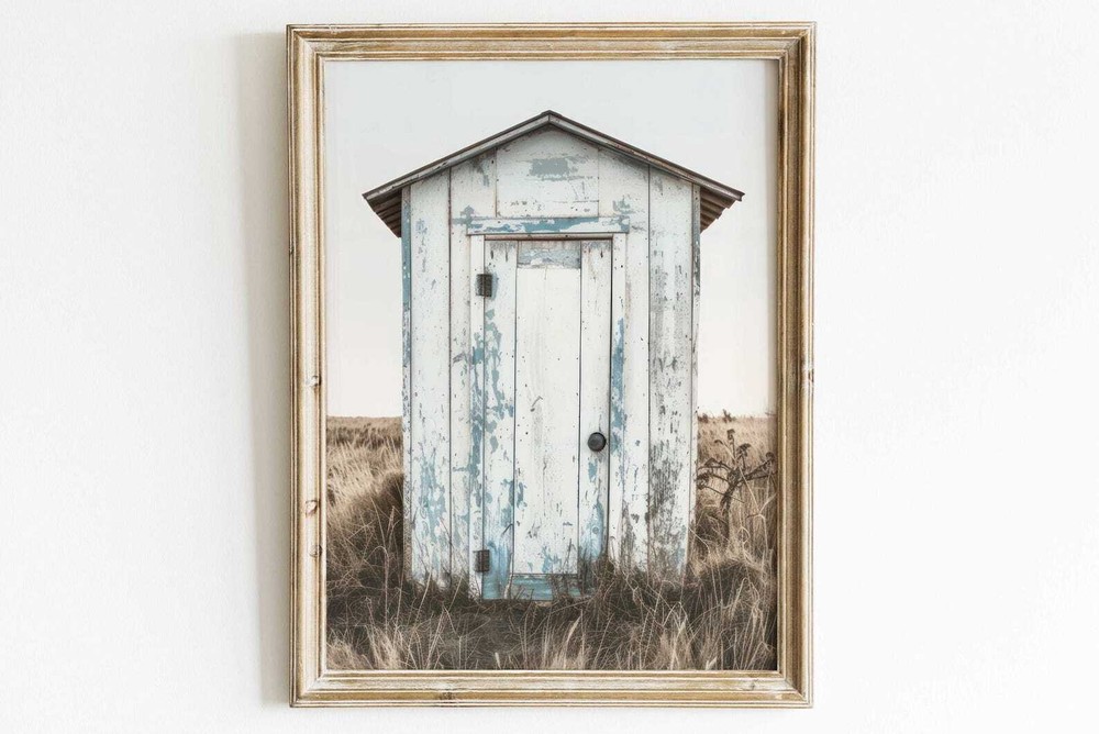 Old Shed Print Outhouse Painting Rustic Farmhouse Wall Decor Countryside Print