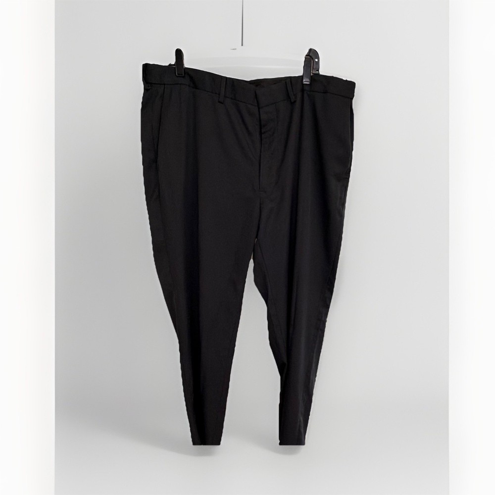 Haggar Men's Black Polyester Dress Pants Flat Front Button Zip Herringbone 42x30